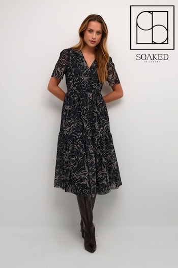 Soaked in Luxury Aldora Mesh Short Sleeve Wrap Black Dress (907271) | £75