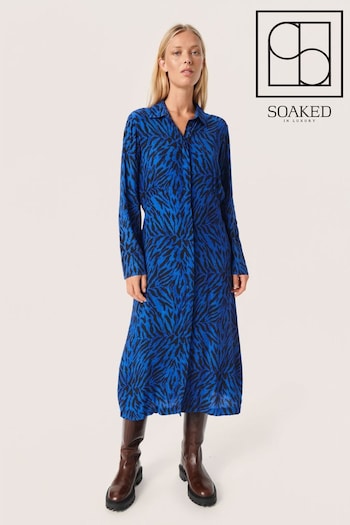 Soaked in Luxury Blue Ina Long Sleeve Printed Shirt Dress (907308) | £90