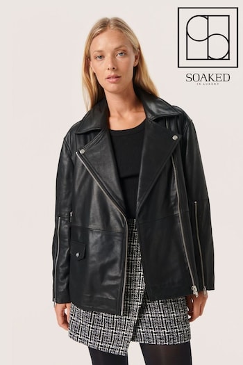 Soaked in Luxury Olicia Leather Biker Black Jacket (907309) | £300