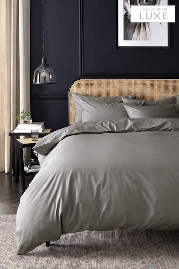 Grey Collection Luxe 200 Thread Count 100% Egyptian Cotton Percale Duvet Cover And Pillowcase Set (907460) | £30 - £65