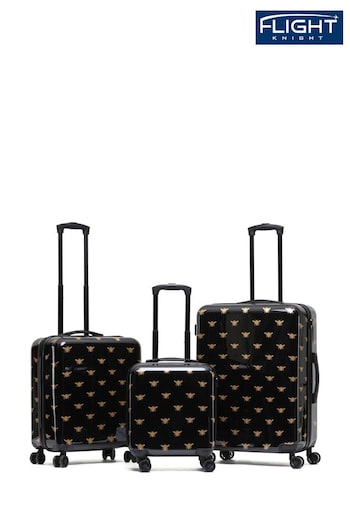 Flight Knight Set of 3 Hardcase Large Check in Suitcases and Cabin Case Black Luggage (907486) | £150