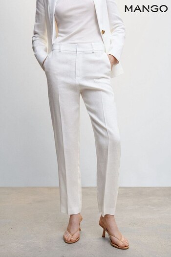 Mango 100% Linen White Suit Trousers (907583) | £50