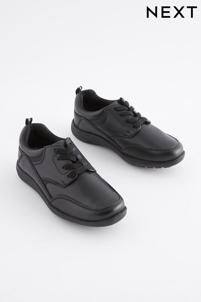 Black Standard Fit (F) School Leather Lace-Up Shoes (907613) | £28 - £39