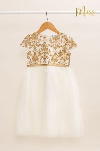 Miss Sequin Top Waterfall Tulle White Dress (907664) | £38