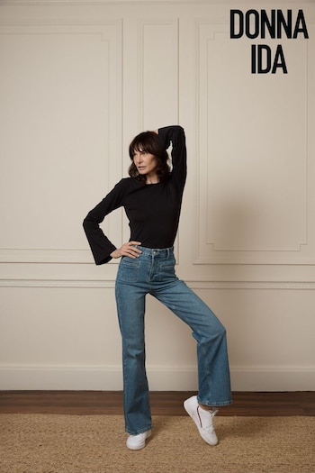 DONNA IDA Blue Kate High Waisted Relaxed Wide Leg Flare Jeans (907676) | £230