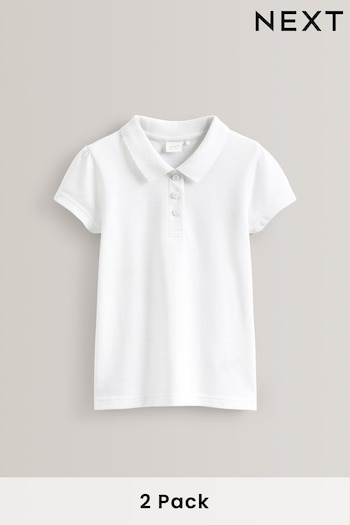 White Slim Fit 2 Pack Cotton Short Sleeve Polo Face Shirts (3-16yrs) (907714) | £7 - £12.50