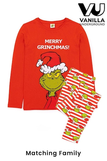 Vanilla Underground Red Grinch The Grinch Unisex Merry Grinchmas Slogan Long Sleeve Long Leg Pyjama Set (908008) | £28