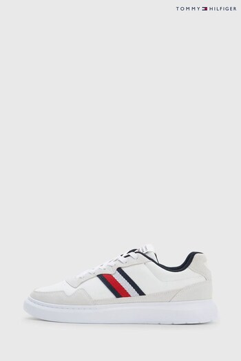 Tommy Strap Hilfiger Lightweight Leather Mix White Sneakers (908378) | £110