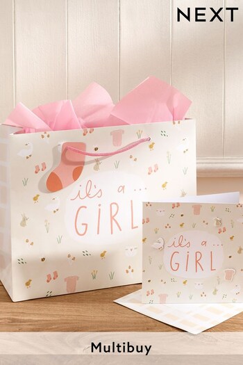 Pink Baby Icons Gift Karl Bag and Card Set (908525) | £4.50