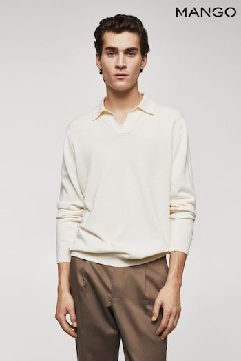 Mango Long-Sleeve Knitted Cream Polo Shirt (909073) | £36