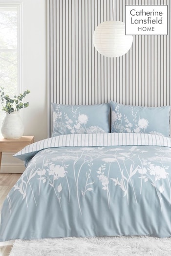 Catherine Lansfield Blue Meadowsweet Floral Reversible Duvet Cover Set (909088) | £16 - £30