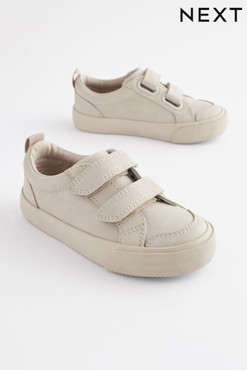 Stone Cream Wide Fit (G) Two Strap Touch Fastening Shoes (909357) | £14 - £18