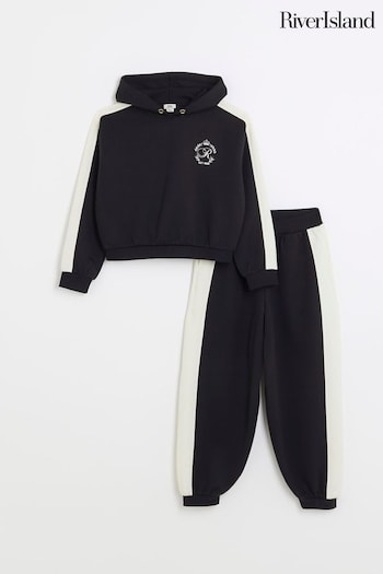 River Island Black Girls Taped Hoodie and Joggers Set (909501) | £32