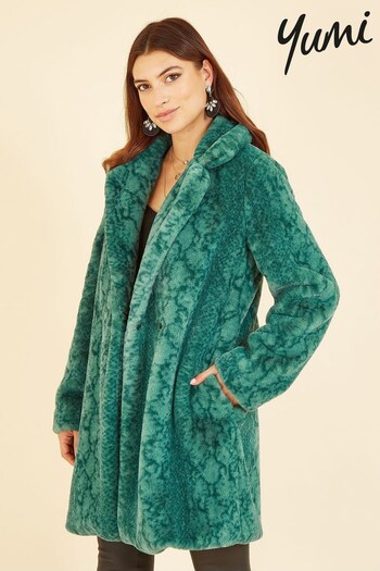 Yumi Green Snakeskin Print Faux Fur Coat (909529) | £75