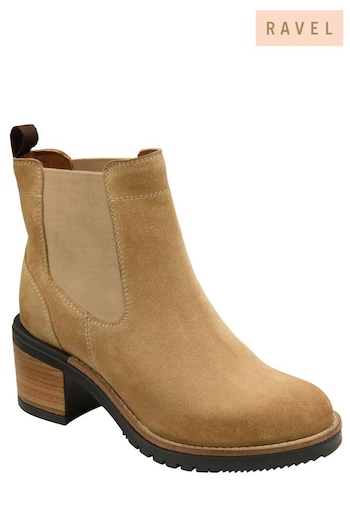 Ravel Brown Suede Leather Cleated Sole Chelsea Boots (909557) | £95