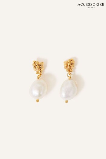 Accessorize Cream 14ct Gold Plated Bobble Pearl Earrings (909593) | £20