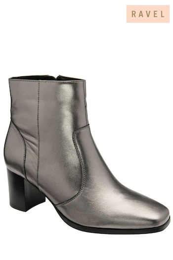 Ravel Grey Leather Zip-Up Ankle Boots Argento (909625) | £100