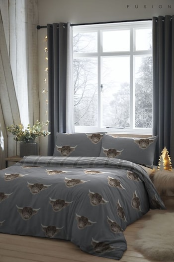 Fusion Grey Highland Cow Easy Care Duvet Cover And Pillowcase Set (909707) | £18 - £40