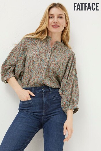 FatFace Green Evelyn Craft Floral Blouse (909731) | £49.50