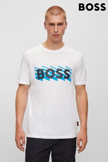 BOSS White Lines Graphic Logo Print Regular Fit T-Shirt (909869) | £59