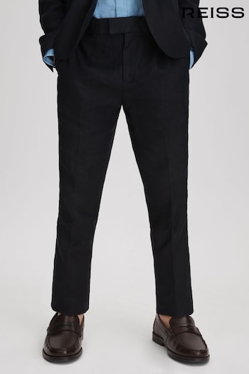 Reiss Navy Kin Senior Slim Fit Linen Adjustable Trousers (909943) | £52