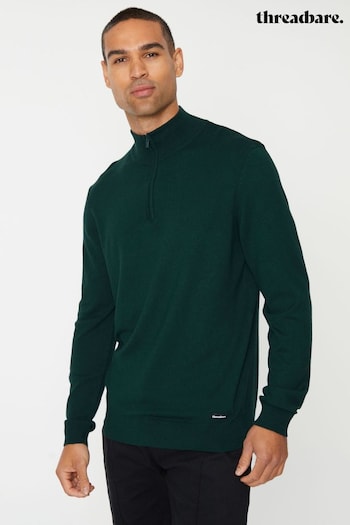 Threadbare Green Funnel Neck 1/4 Zip Knitted Jumper (910295) | £24