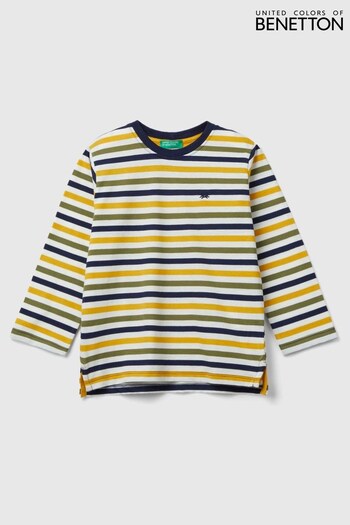 Benetton Yellow Logo Stripe Long Sleeve Top (910388) | £14