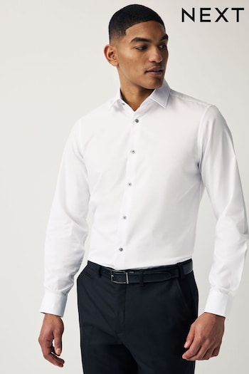 White Regular Fit Trimmed Easy Care Single Cuff Shirt (910541) | £30