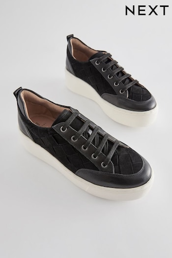 Black Signature Forever Comfort® Leather Weave Chunky Wedge Platform Trainers (910672) | £55