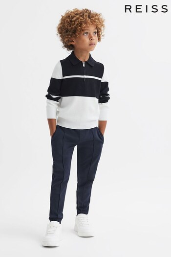 Reiss Navy/White Tokyo Slim Fit Colourblock Half-Zip Shirt (910699) | £42