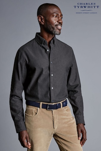 Charles Tyrwhitt Grey Slim Fit Dobby Flannel Shirt (910709) | £65