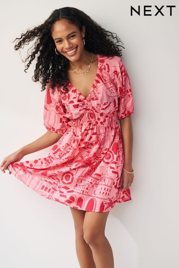 Pink Shirred Waist Mini Dress (911341) | £32