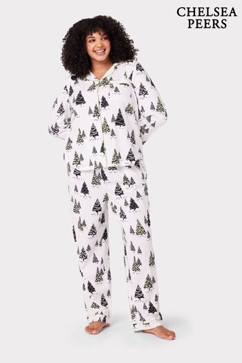 Chelsea Peers White Curve Organic Cotton Tree Print Long Pyjama Set (911429) | £55