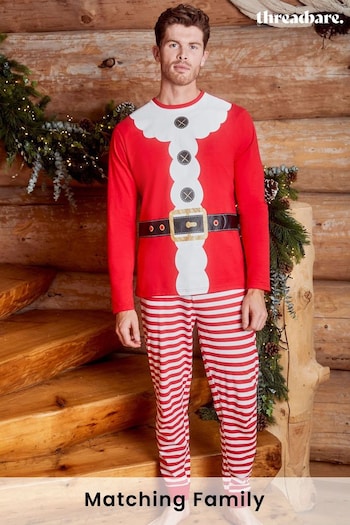 Threadbare Red/White Cotton Long Sleeve Christmas Pyjamas Set (911473) | £26