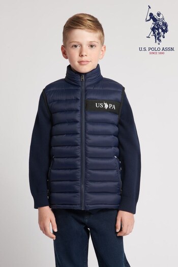U.S. Revere Polo Assn. Boys Blue Lightweight Quilted Tape Gilet (911793) | £60 - £72
