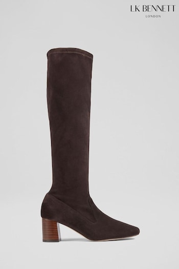 LK Bennett Davina Chocolate Stretch Suede Knee-High white Boots (911796) | £529