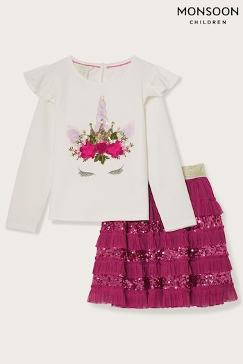 Monsoon Pink Unicorn Top and Disco Skirt Set (911833) | £38 - £43