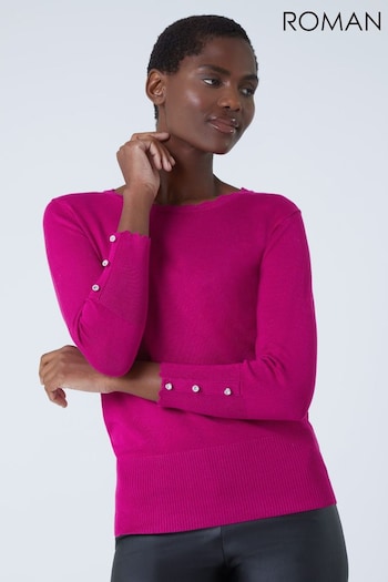 Roman Pink Diamante Button Detail Scallop Jumper (911862) | £28