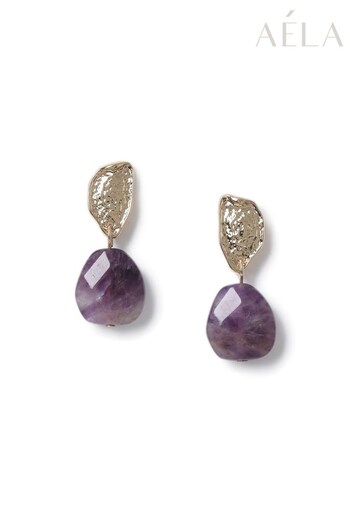 Aela Gold Tone Purple Amethyst Drop Earrings (911883) | £14
