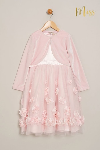 Miss Pink Jacquard Dress and Cardigan 2 Piece Set (911918) | £44