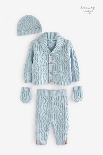 Little Gent Blue Knitted Shawl Cardigan Trousers Hat and Mittens Boxed Gift Set (912079) | £26