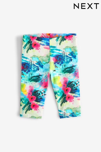 Black/ Pink/ Blue Floral Splat Print Cropped Kids Leggings (3-16yrs) (912113) | £4 - £6