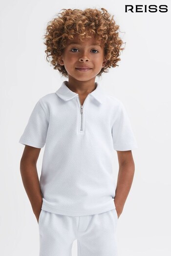 Reiss White Creed Junior Textured Half-Zip Polo Stratus Shirt (912282) | £26