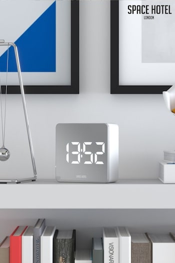 Space Hotel White A Modern Mirrored LED Alarm Clock (912306) | £26