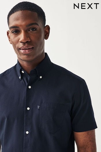 Navy Blue Regular Fit Short Sleeve Easy Iron Button Down Oxford Shirt (912337) | £18
