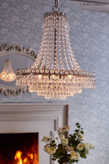 Laura Ashley Chrome Enid Cut Glass 5 Light Chandelier Ceiling Light (912454) | £290