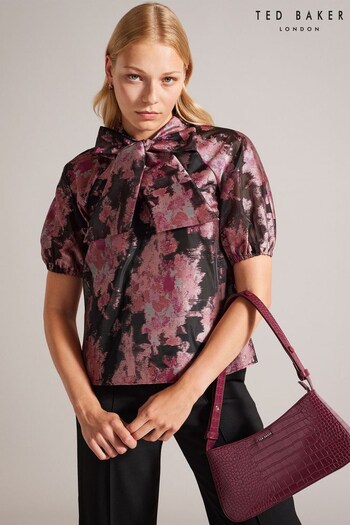 Ted Baker Ellsiaa Pussy Bow Black Blouse With Puff Sleeve (912504) | £125