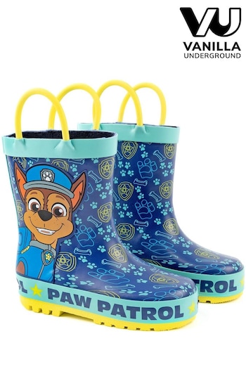 Vanilla Underground Blue Paw Patrol Boys Chase Graphic Wellington Boots with Handles (912654) | £22
