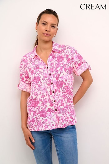 Cream Pink Bellis Collared Short Sleeves Shirt (912771) | £90