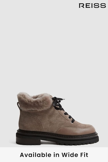 Reiss Mink Leonie Suede Faux Fur Hiking Boots (912855) | £248